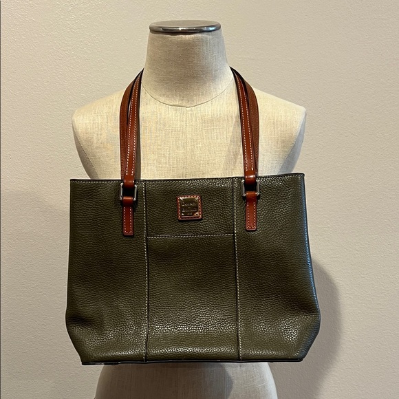 Dooney & Bourke Handbags - Dooney & Bourke Forest Green Leather Tote with Brown Straps